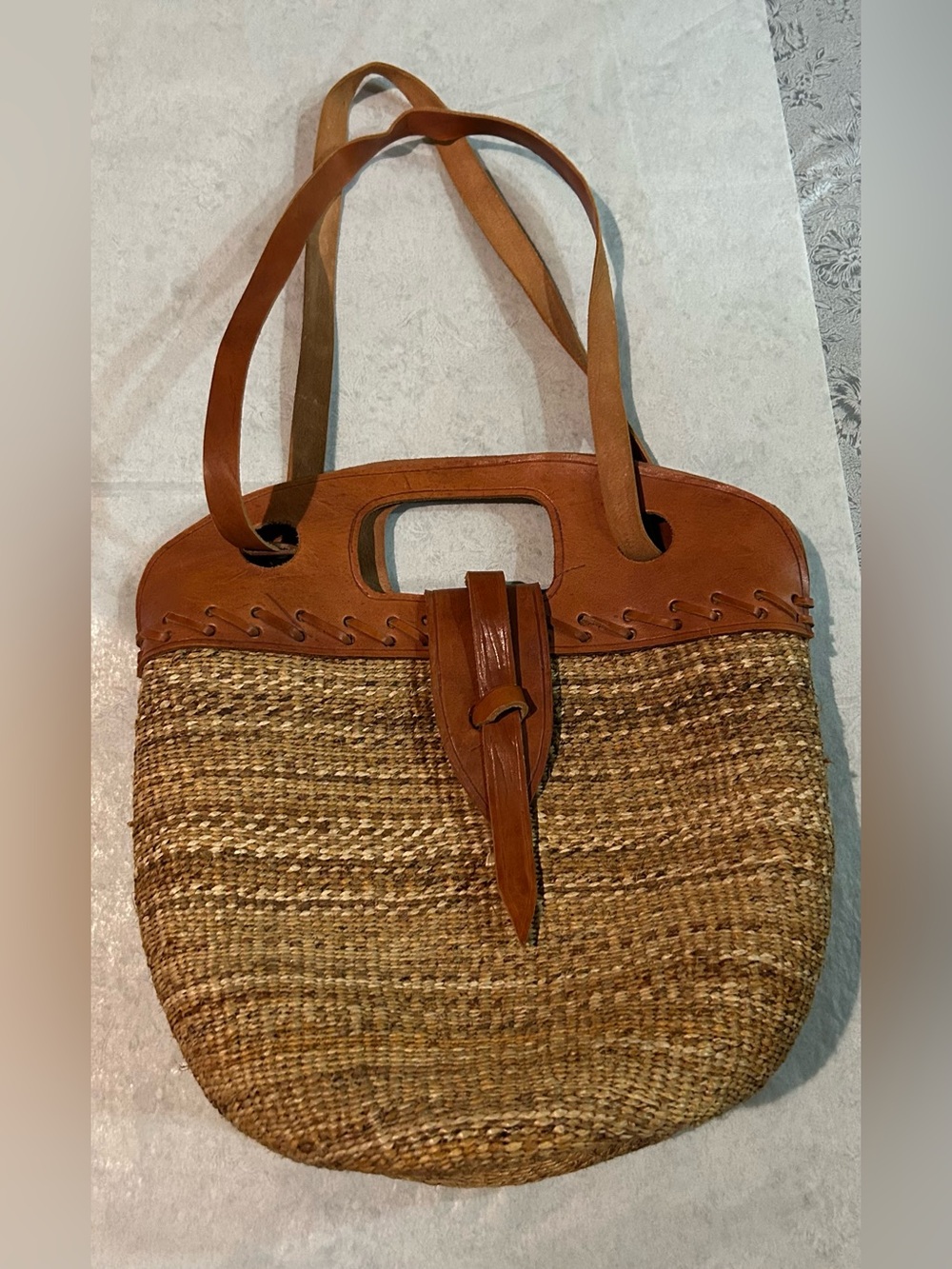 SISAL WOVEN handcrafted vintage KIONDO and leather   shoulder bag